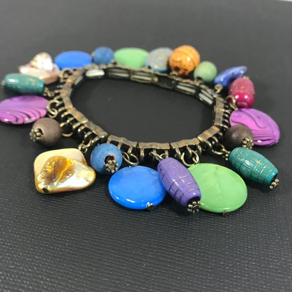 BoHo Colorful Multi Dangle Shells & Beads Bracelet - Picture 4 of 7
